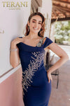 Asymmetrical Mermaid Off Shoulder Beaded Satin Long Dress- 232M1549