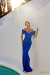 3D Flower Mermaid Off Shoulder Satin Long Dress - 232M1560