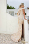 232M1571 Asymmetrical Jacquard Champagne Trumpet Evening Dress