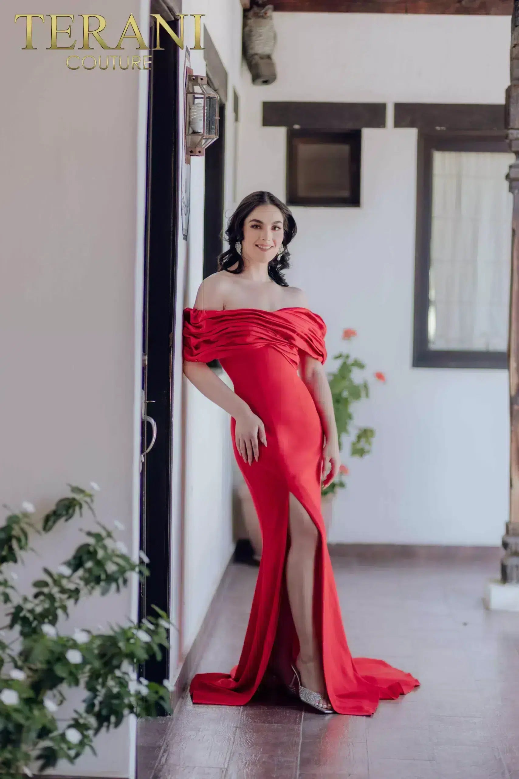 Off Shoulder Mermaid Pleated Neckline Evening Dress - 232E1251