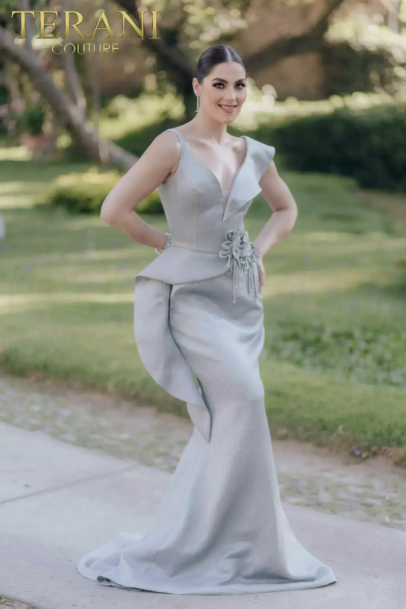 Sleeveless Mermaid One Side Ruffle Collar Evening Dress - 232E1297