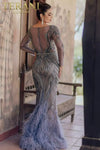 Mermaid Long Sleeves Feathered Plunging Neckline Dress - 232GL1404