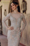 Embroidered Plunging Illusion Back Mermaid Long Sleeves Dress - 232GL1407