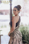 Asymmetrical Two-tone A-line Sheer Long One Sleeve Dress - 232GL1410