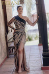 Asymmetrical Two-tone A-line Sheer Long One Sleeve Dress - 232GL1410