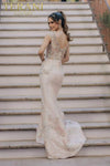 Embroidered Cap Sleeves Mermaid Sheer Plunging Dress - 232M1505