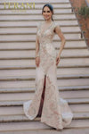 Embroidered Cap Sleeves Mermaid Sheer Plunging Dress - 232M1505