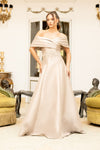 Off Shoulder Pleated Neckline Embroidery Ballgown Dress - 232M1511