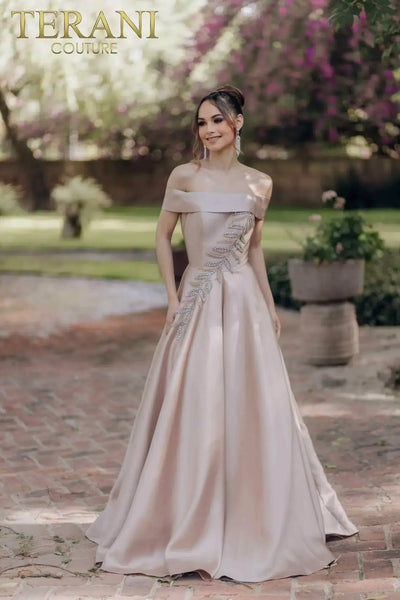 Off Shoulder A-line Pleated Ballgown Dress - 232M1512