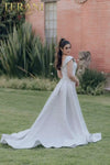 Pleated Neckline Beaded Belt Overskirt A-line Dress - 232M1525