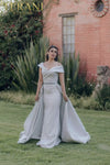 Pleated Neckline Beaded Belt Overskirt A-line Dress - 232M1525