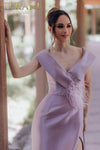 Off Shoulder A-line Mid-thigh Slit Overskirt Dress - 232M1534