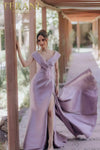 Off Shoulder A-line Mid-thigh Slit Overskirt Dress - 232M1534