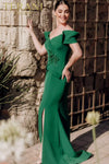 3D Flower Mermaid Off Shoulder Satin Long Dress - 232M1560