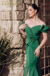 3D Flower Mermaid Off Shoulder Satin Long Dress - 232M1560