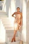 241C2302 Sheath Strapless Jacquard Column Evening Dress