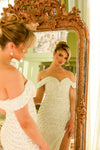 241C2309 Off-Shoulder Sweetheart Tulle Ivory Bodycon Evening Dress