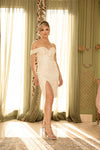 241C2309 Off-Shoulder Sweetheart Tulle Ivory Bodycon Evening Dress