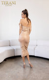 241C2318 Off-Shoulder Bodycon Metallic Jacquard Rose Evening Dress