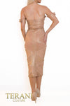 241C2318 Off-Shoulder Bodycon Metallic Jacquard Rose Evening Dress