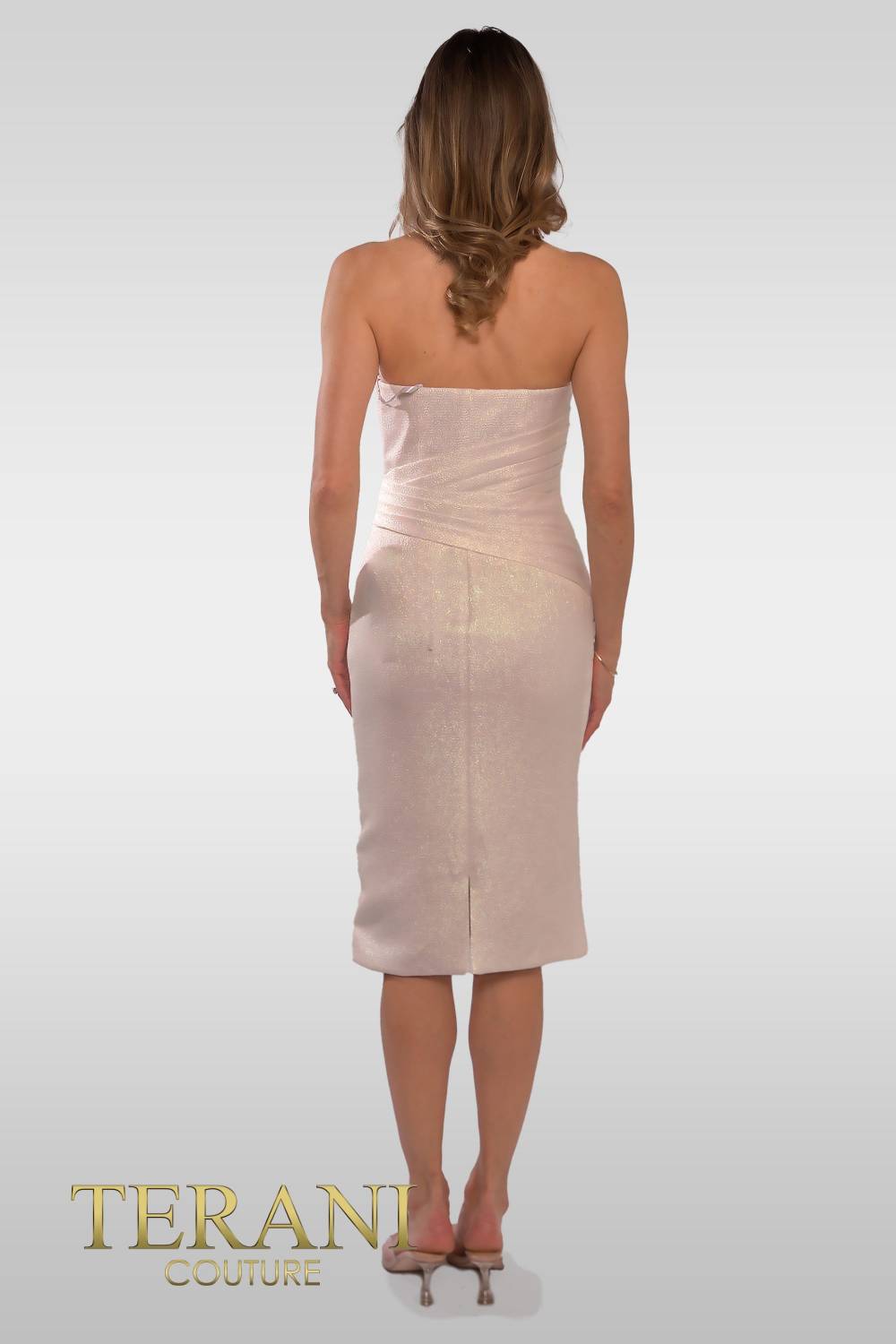 241C2320 Sheath Strapless Metallic Jacquard Ivory Column Evening Dress