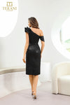 241C2333 Sheath Asymmetrical Off-Shoulder Jacquard Column Evening Dress