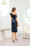 241C2333 Sheath Asymmetrical Off-Shoulder Jacquard Column Evening Dress