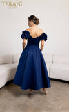 241C2334 Off-Shoulder Satin A-Line Navy Column Evening Dress