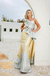 241E2402 Asymmetrical Embroidered Jacquard  A-Line Evening Dress