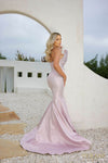 241E2405 Trumpet Strapless Jacquard Pink Sparkly Column Evening Dress