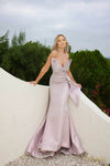 241E2405 Trumpet Strapless Jacquard Pink Sparkly Column Evening Dress