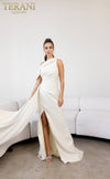 241E2406 Asymmetrical Off-Shoulder Jacquard A-Line Gold Column Evening Dress