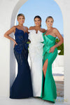 241E2411 Asymmetrical Trumpet Sparkly Sleeveless Organza Evening Dress