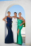241E2411 Asymmetrical Trumpet Sparkly Sleeveless Organza Evening Dress