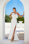 241E2411 Asymmetrical Trumpet Sparkly Sleeveless Organza Evening Dress