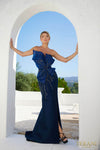 241E2411 Asymmetrical Trumpet Sparkly Sleeveless Organza Evening Dress
