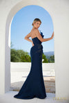 241E2411 Asymmetrical Trumpet Sparkly Sleeveless Organza Evening Dress