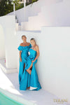 241E2413 Trumpet Off-Shoulder Embroidered Stretch Mikado Column Evening Dress