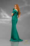 241E2413 Trumpet Off-Shoulder Embroidered Stretch Mikado Column Evening Dress