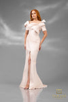 241E2413 Trumpet Off-Shoulder Embroidered Stretch Mikado Column Evening Dress