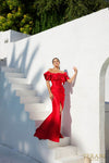 241E2413 Trumpet Off-Shoulder Embroidered Stretch Mikado Column Evening Dress