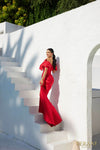 241E2413 Trumpet Off-Shoulder Embroidered Stretch Mikado Column Evening Dress