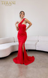 241E2416 Asymmetrical Off-Shoulder Jersey Column Evening Dress