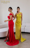 241E2416 Asymmetrical Off-Shoulder Jersey Column Evening Dress