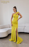 241E2416 Asymmetrical Off-Shoulder Jersey Column Evening Dress