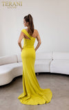 241E2416 Asymmetrical Off-Shoulder Jersey Column Evening Dress