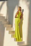 241E2419 Asymmetrical Crepe Sparkly Sleeveless Column Evening Dress