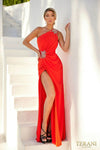 241E2419 Asymmetrical Crepe Sparkly Sleeveless Column Evening Dress