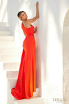 241E2419 Asymmetrical Crepe Sparkly Sleeveless Column Evening Dress