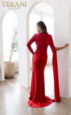 241E2442 Long Sleeves Bodycon Crepe Back Satin Column Evening Dress